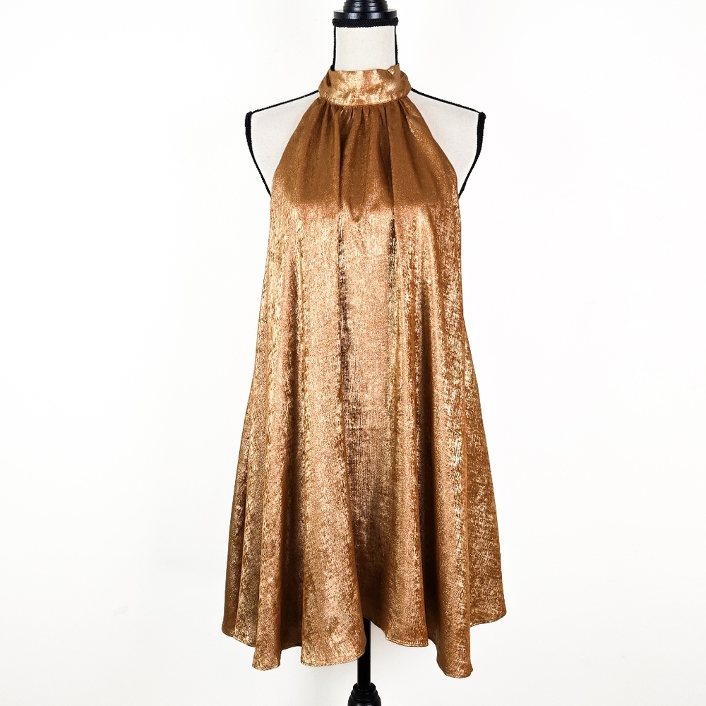 NWT Storia Copper Foil Swing Mini Cocktail Dress, Size Medium